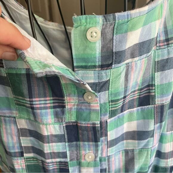 Talbots Patchwork Button Back Tank Top Womens Medium Blue Plaid Madras Cotton - Picture 7 of 13